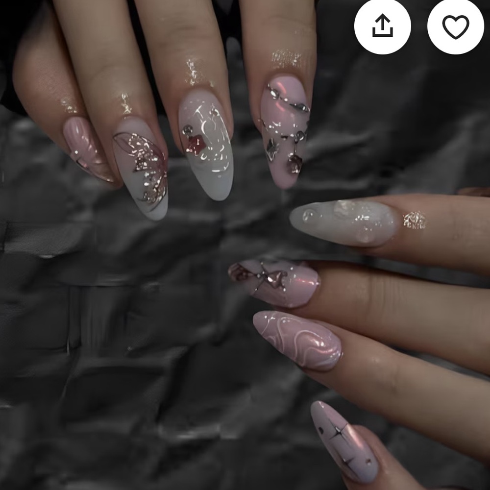 Pink And Charm Nails | Handmade Fake Nails, Unique | Custom Press On Nails